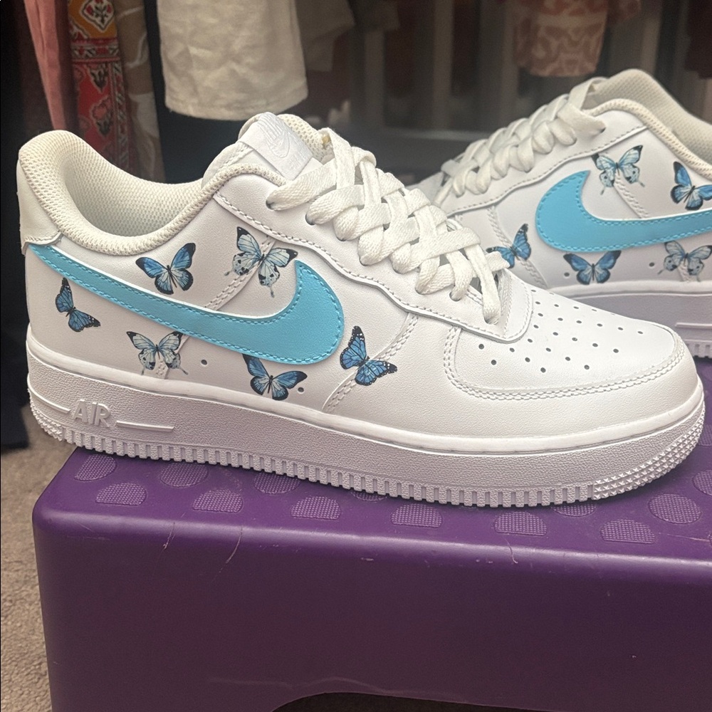 Nike | Custom Drip Blue Butterfly Fantasy 🦋 Air Force 1’s Never Worn Sz 7 - Picture 4 of 13